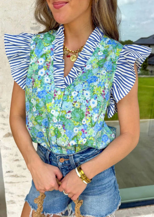 Green floral top