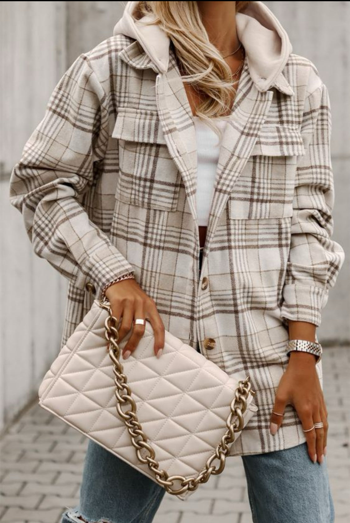 Khaki plaid shacket