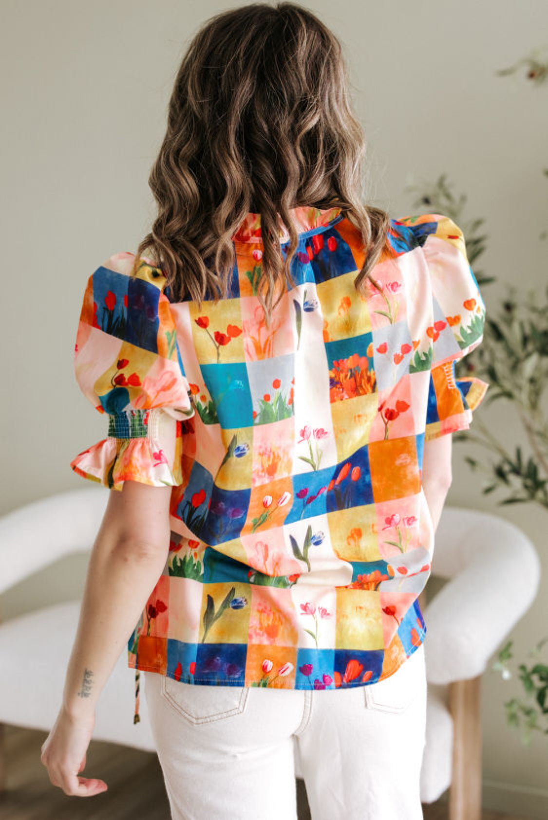 Multiple colors floral checker print top