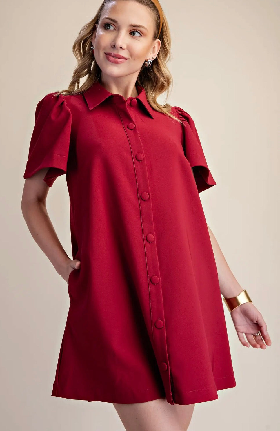 Burgundy button down dress