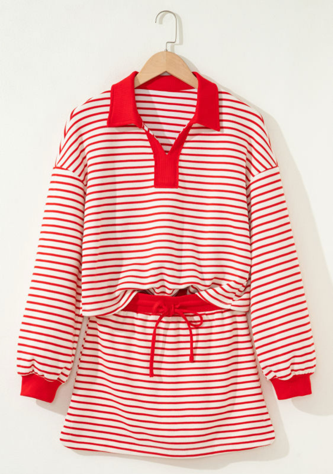 Red striped skort set