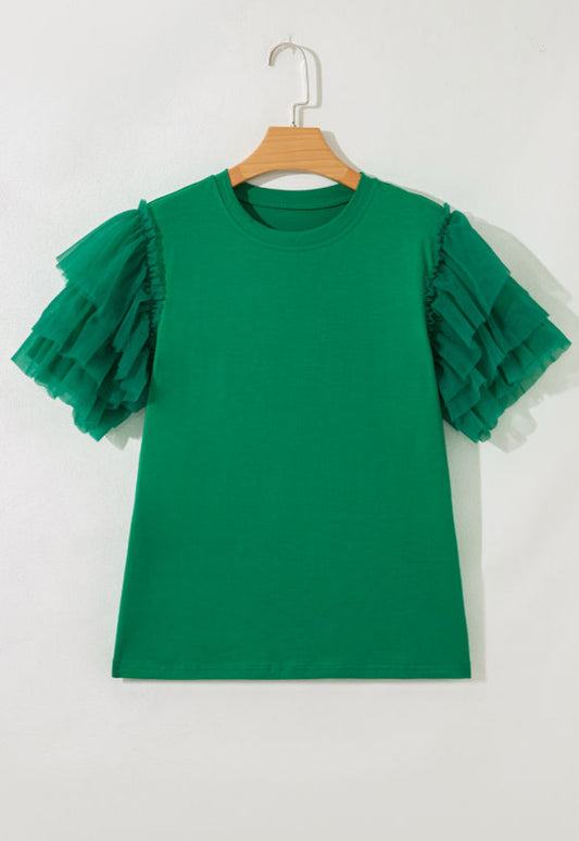 Green ruffle sleeve top