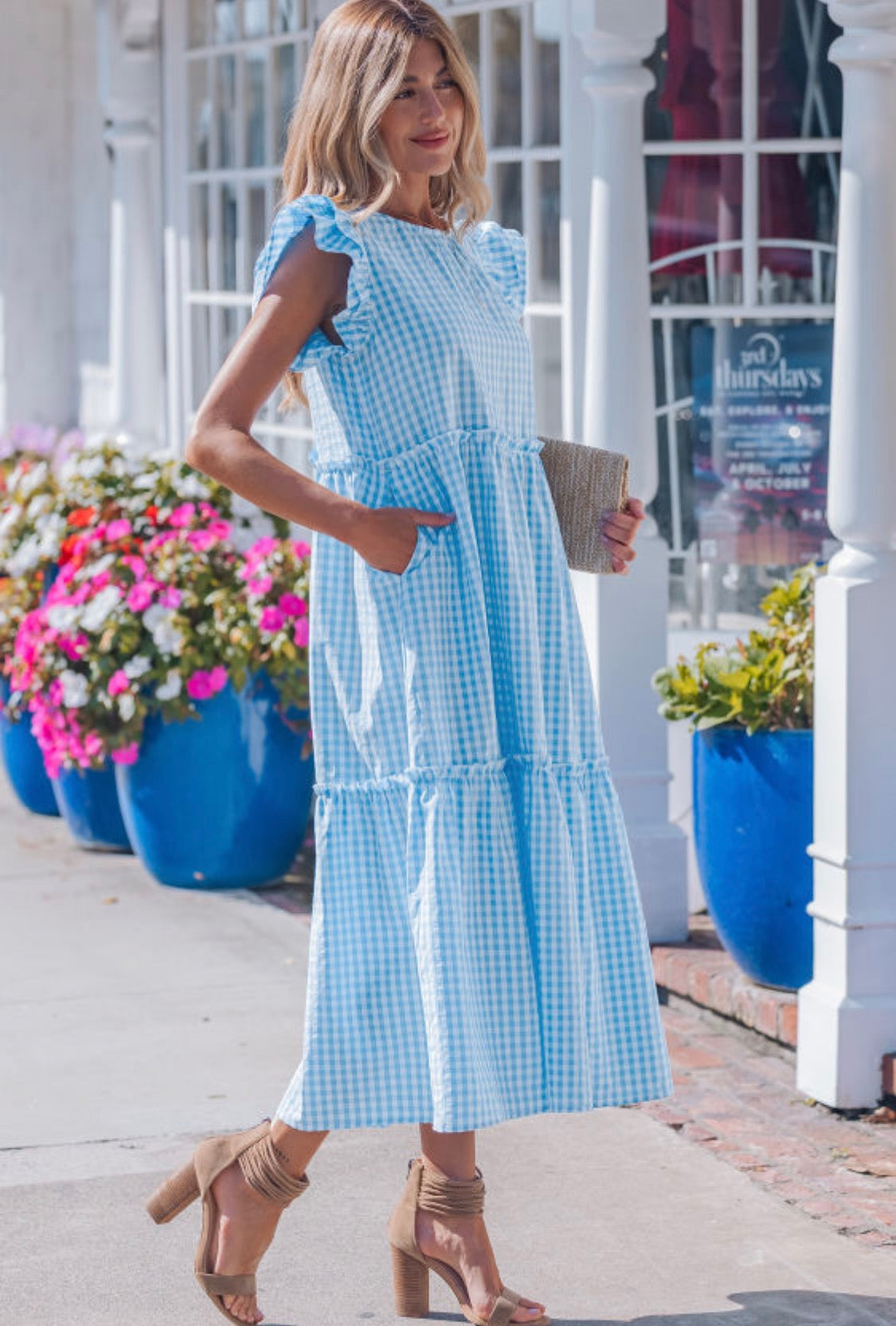 Blue gingham maxi dress