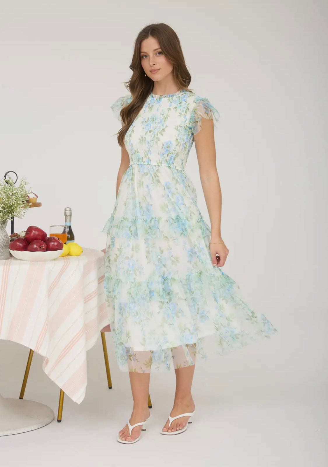 Blue floral midi dress
