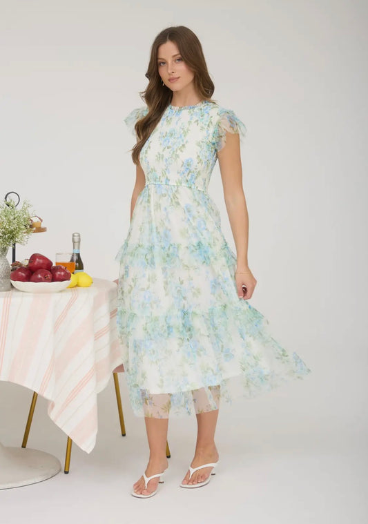 Blue floral midi dress