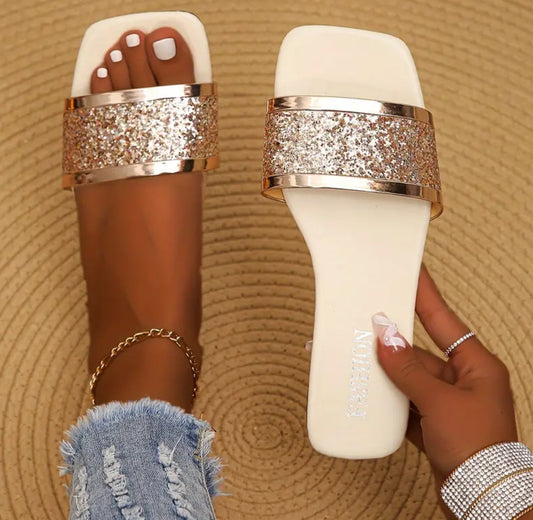 Glitter slide sandals