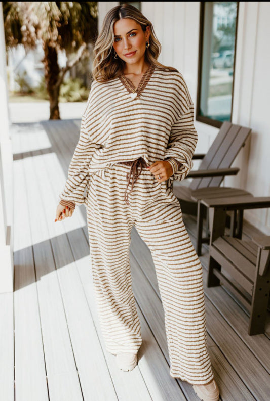Brown striped pant set