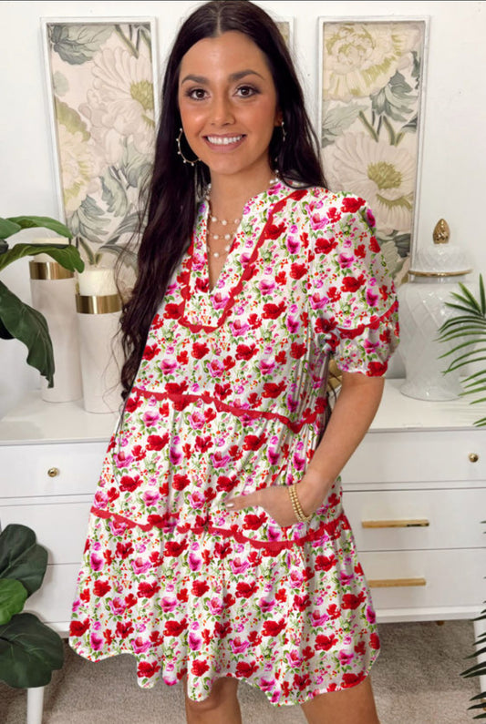 Red floral dress