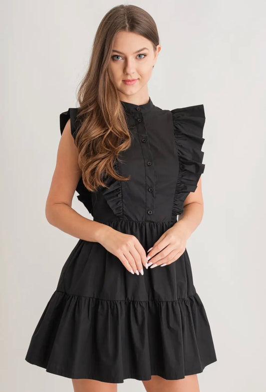 Black ruffle mini dress