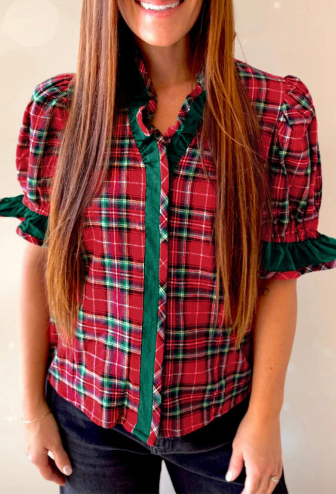 Red plaid ruffle top