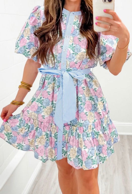 Pink floral belt dress