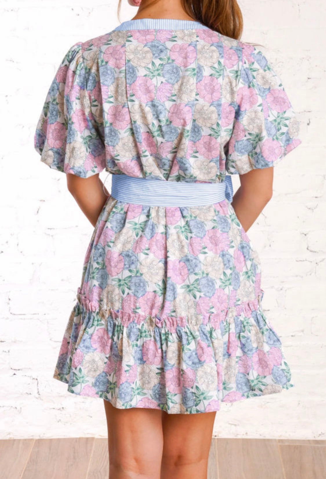 Pink floral belt dress