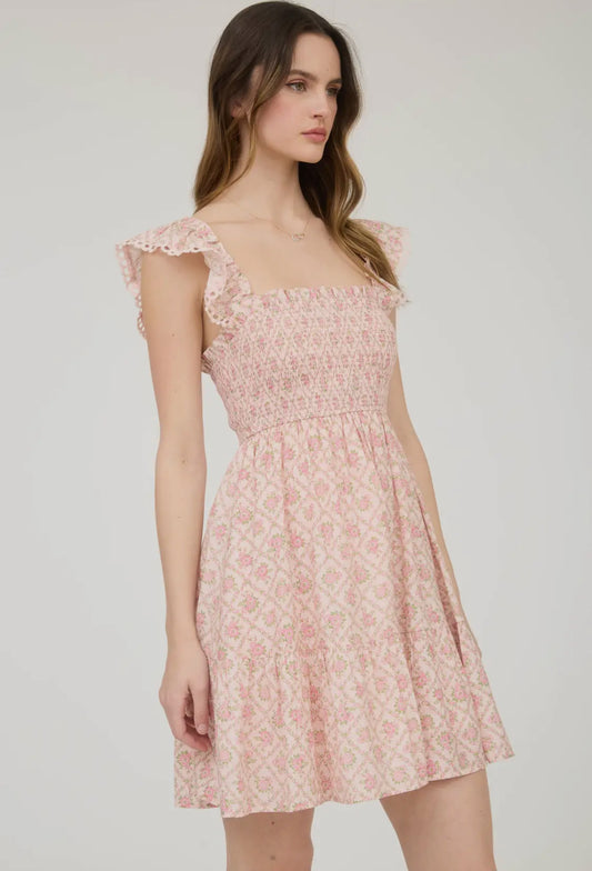 Pink floral mini dress