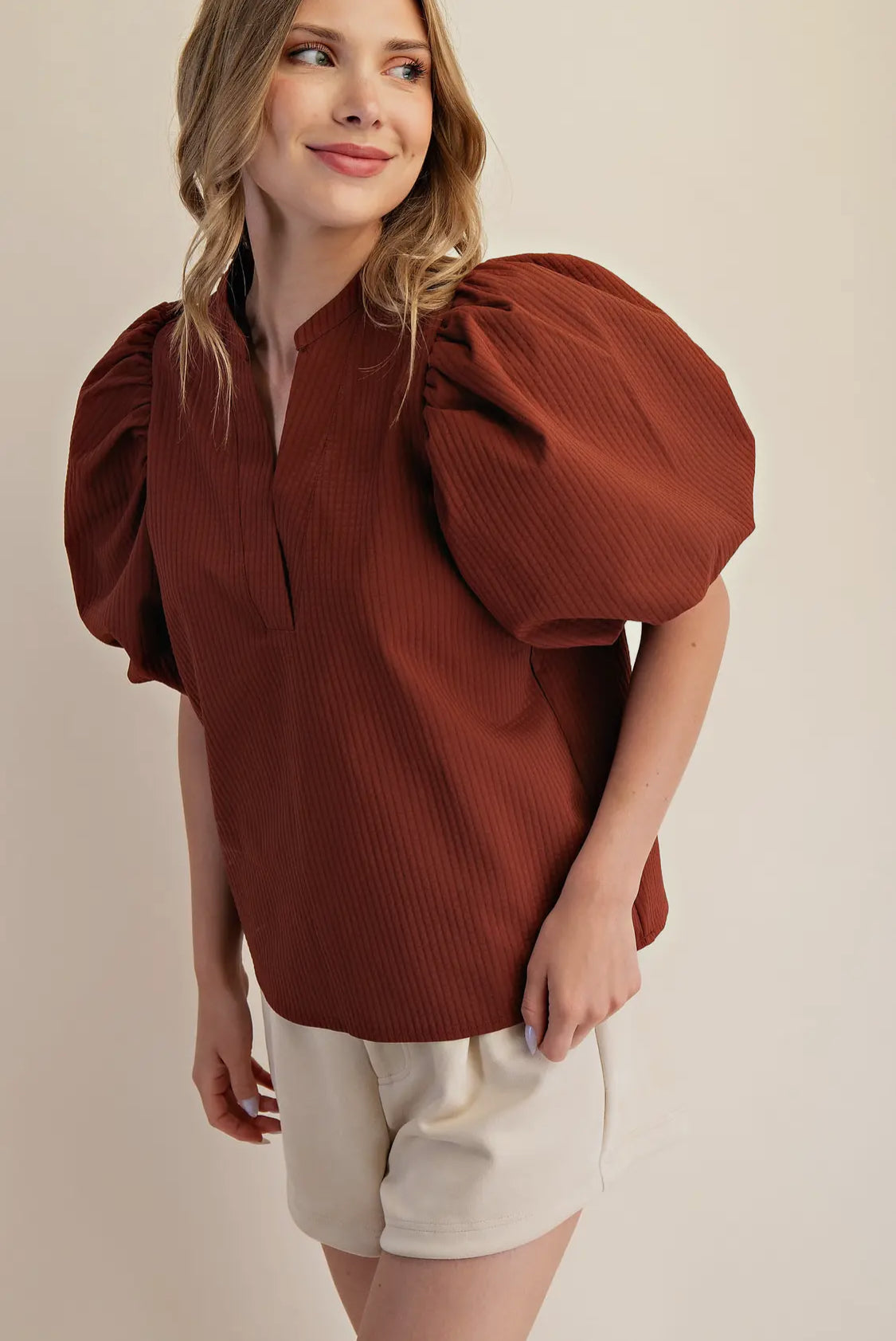 Rust puff sleeve top