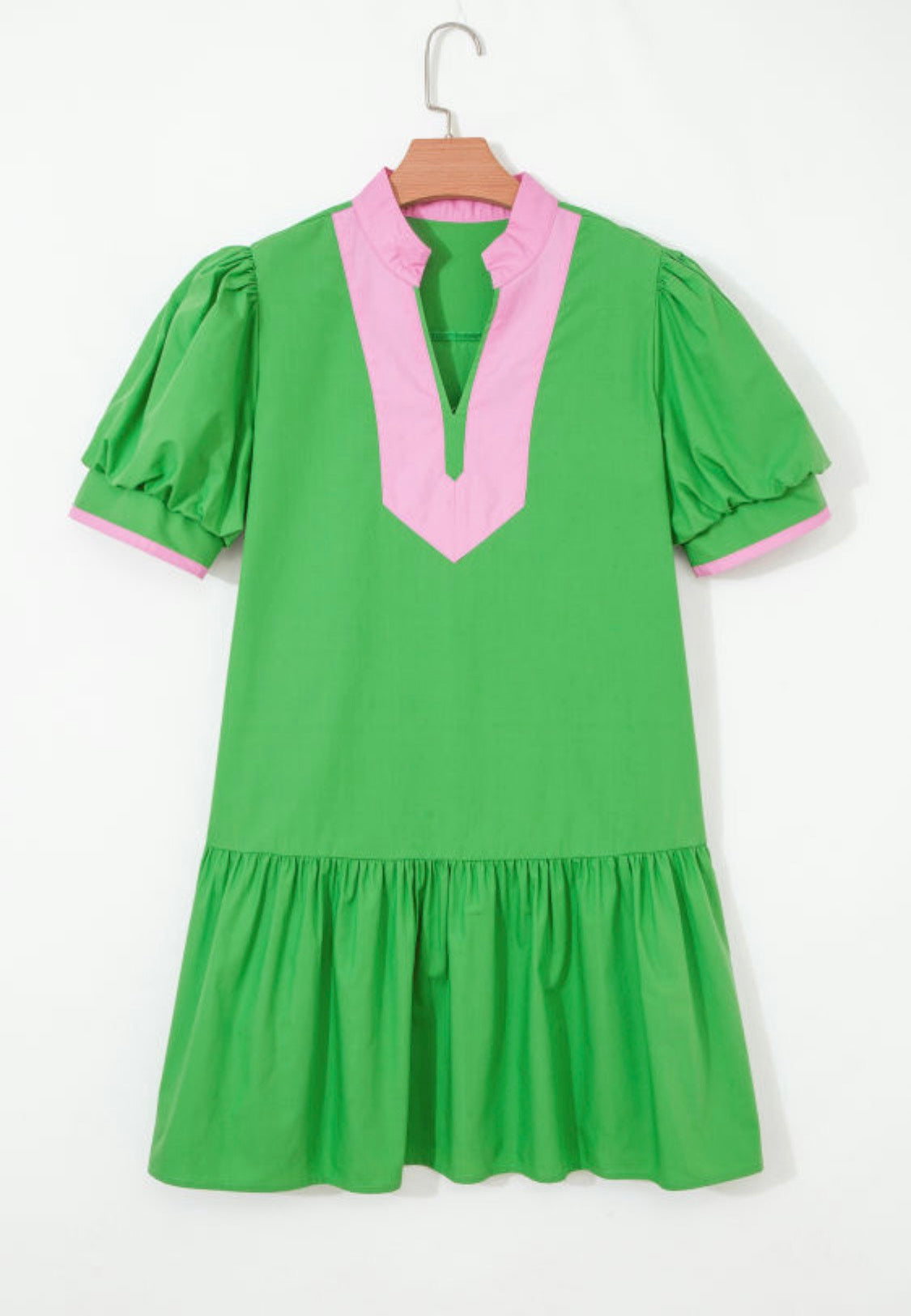 Green puff sleeve dress