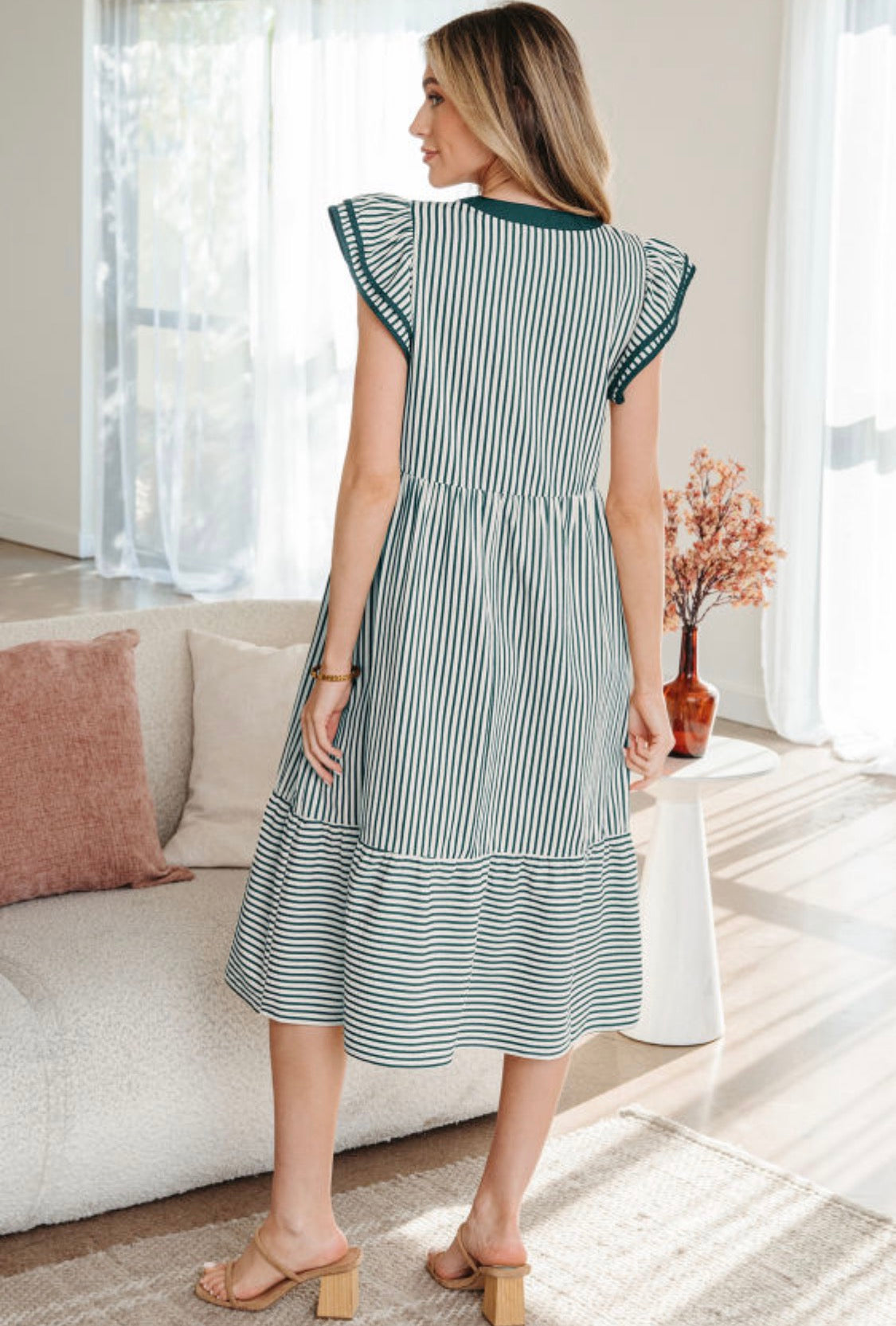 Green stripe midi dress