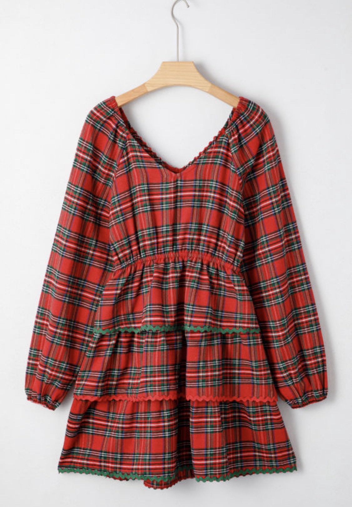 Red plaid tiered dress