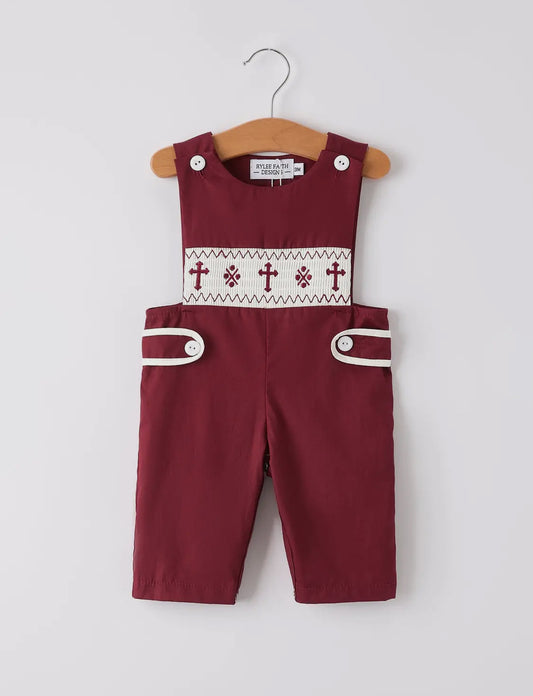 Dark red boy romper