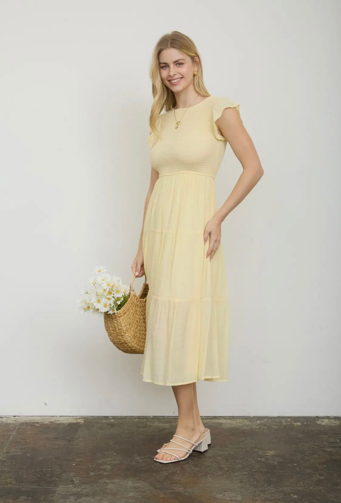 Pastel yellow midi dress
