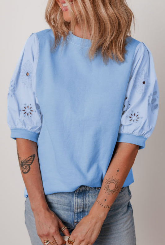 Blue flowers embroidery top