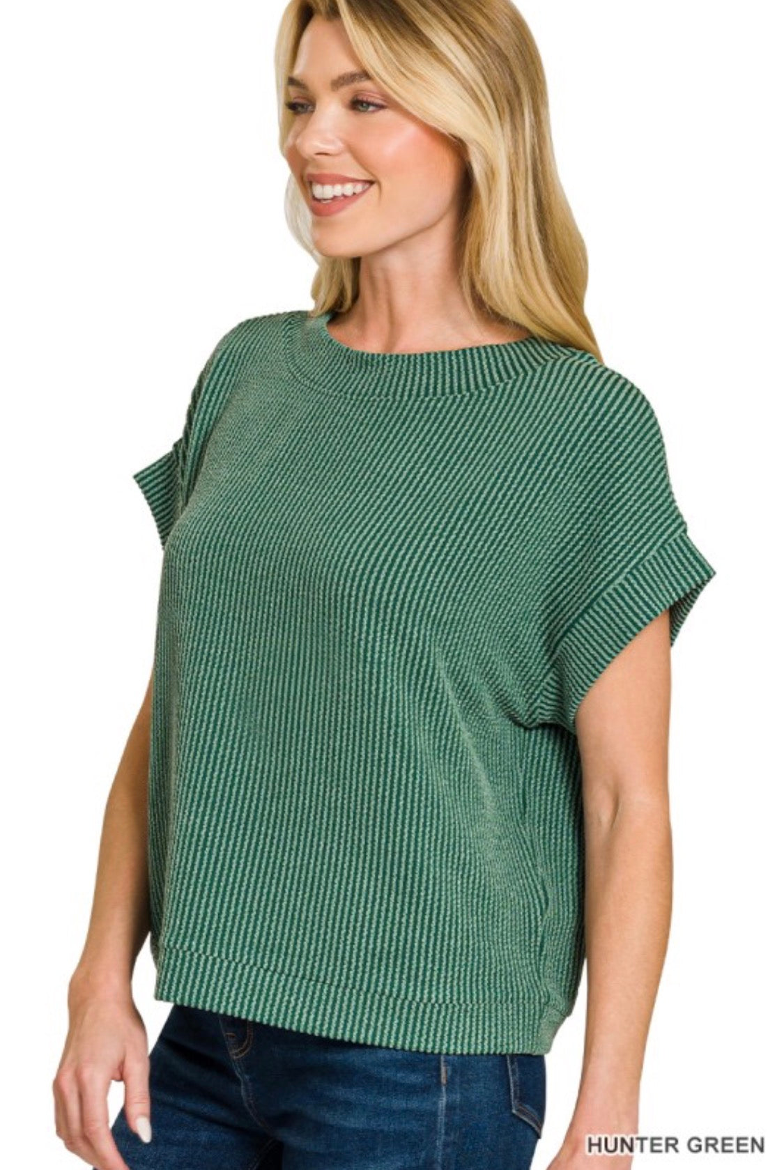 Raised rib cap sleeve top ( hunter green )