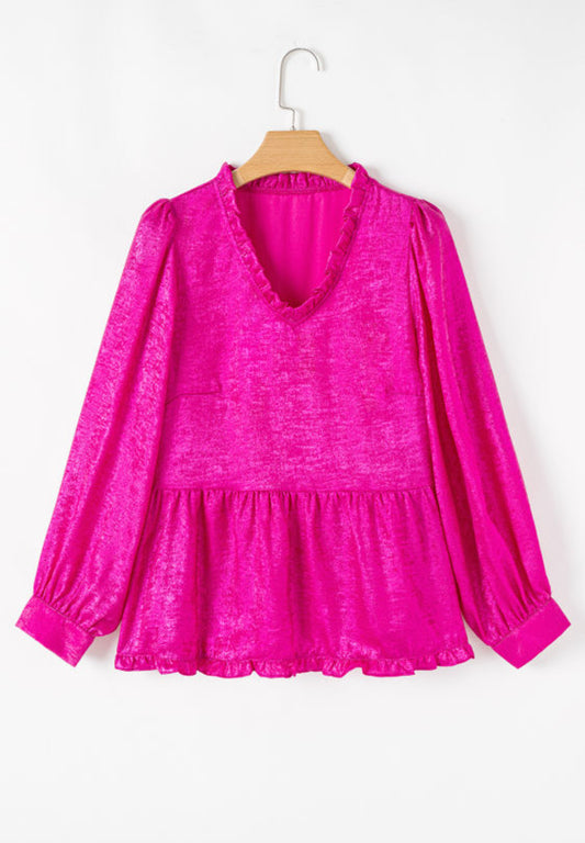 Pink metallic long sleeve top
