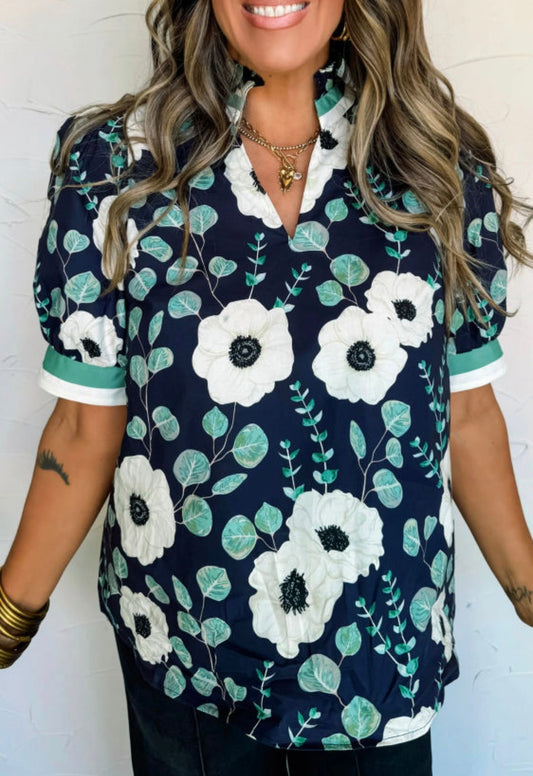 Navy floral top