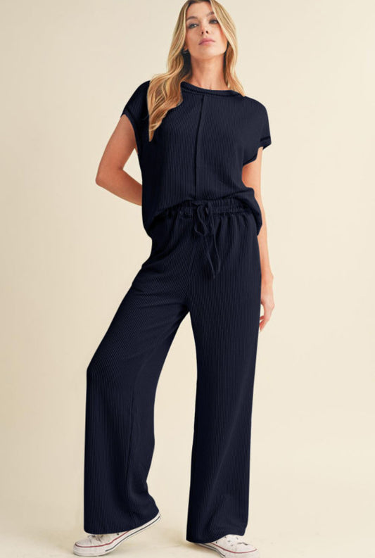 Navy blue corded casual pant set