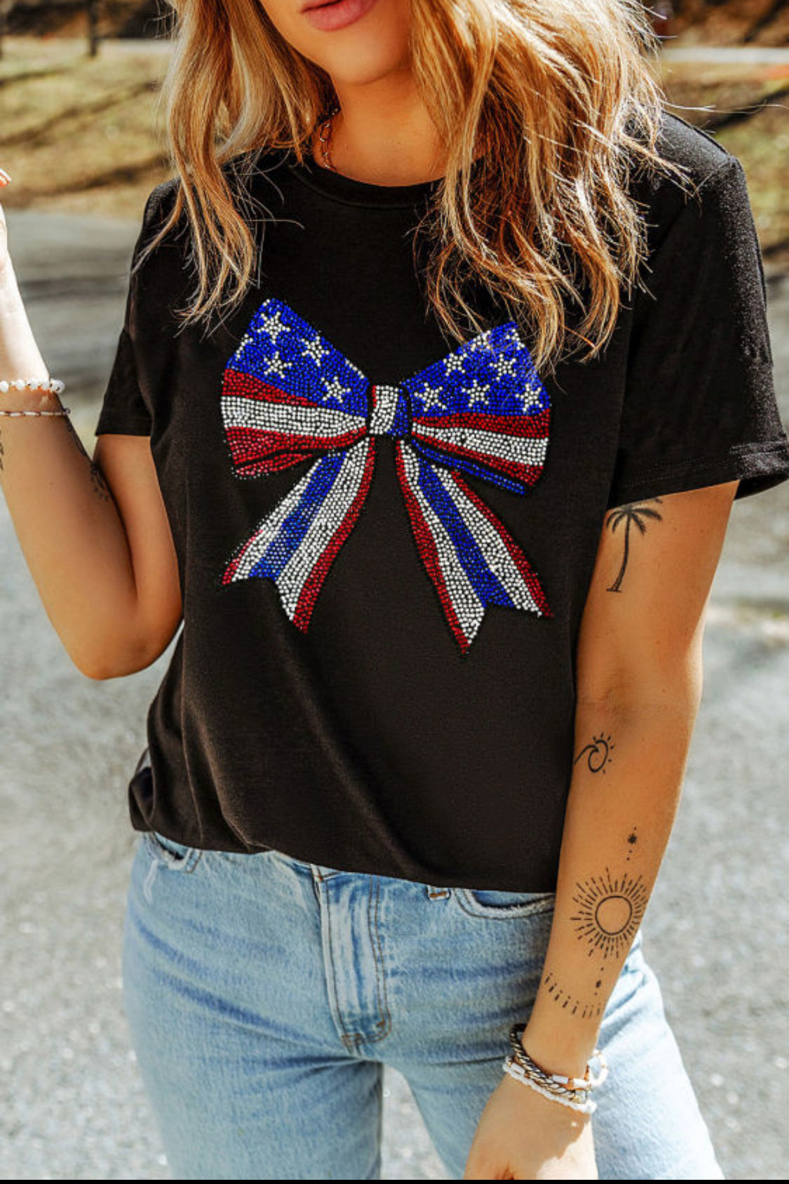 Rhinestone bow tee