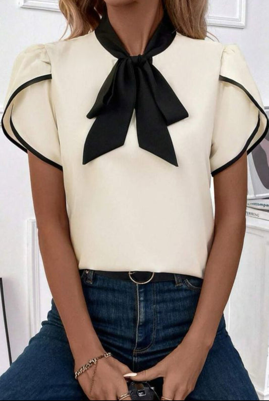 Cream bow knot top