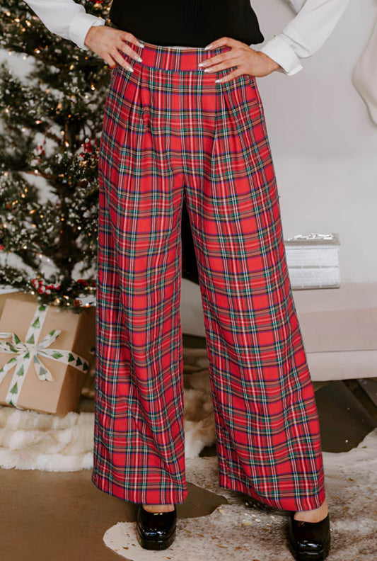 Red plaid wide leg pant