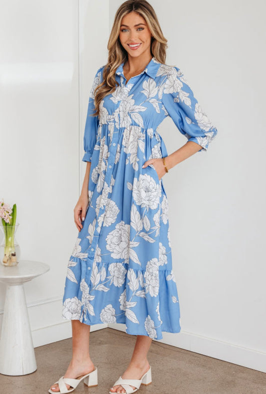 Blue floral maxi dress