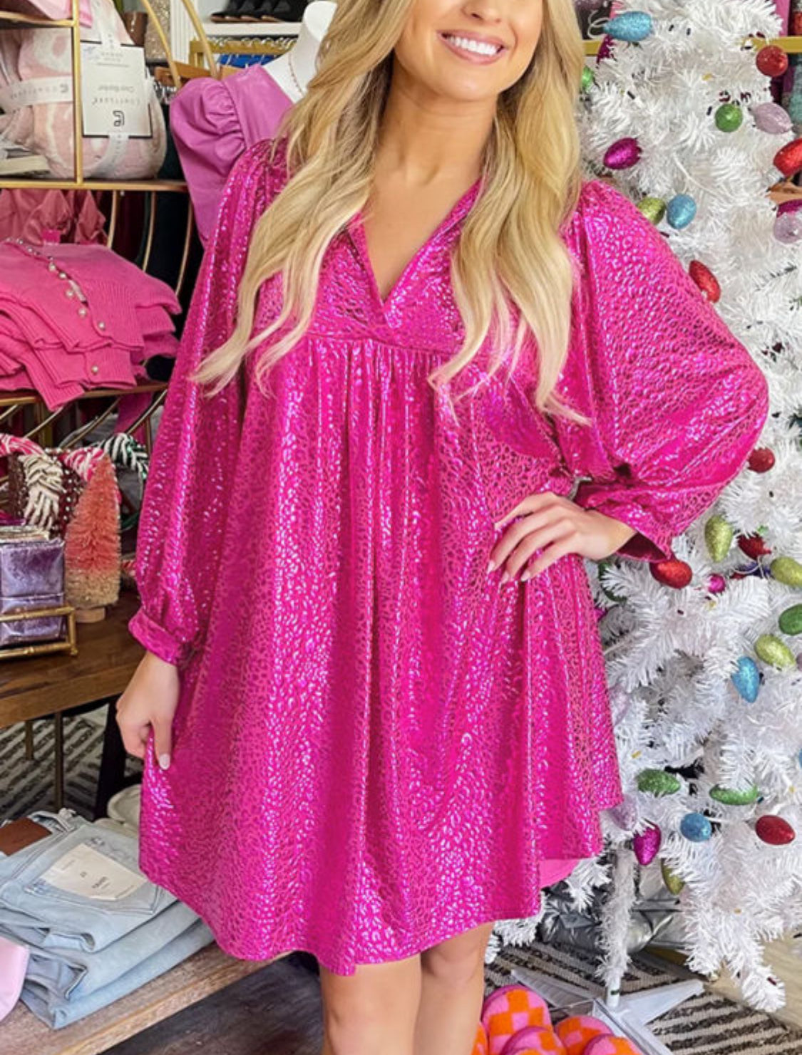 Pink metallic leopard print dress