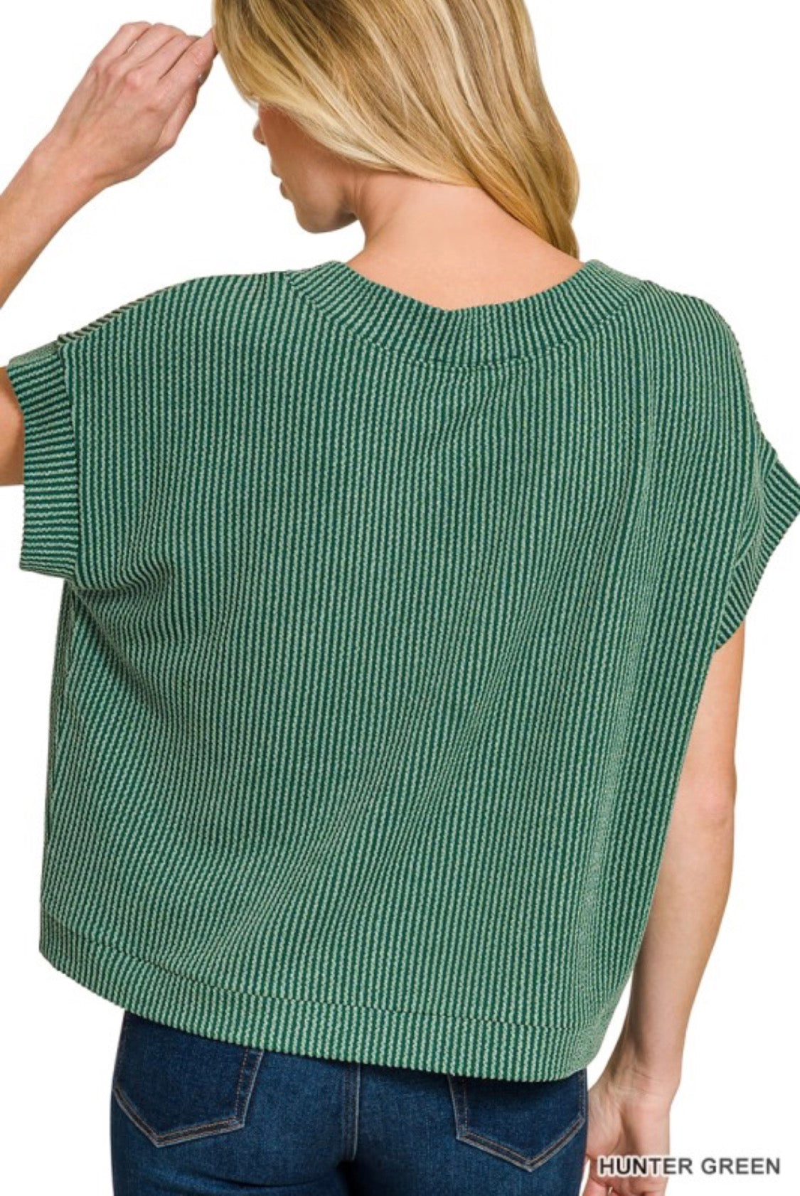 Raised rib cap sleeve top ( hunter green )