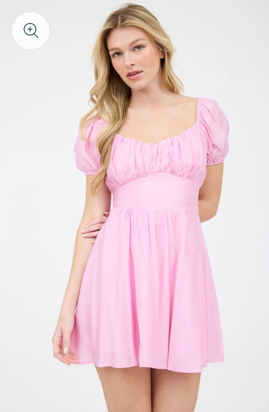 Pink back tie mini dress