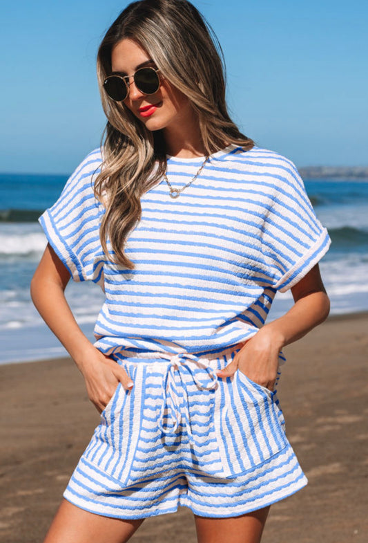 Blue striped short set