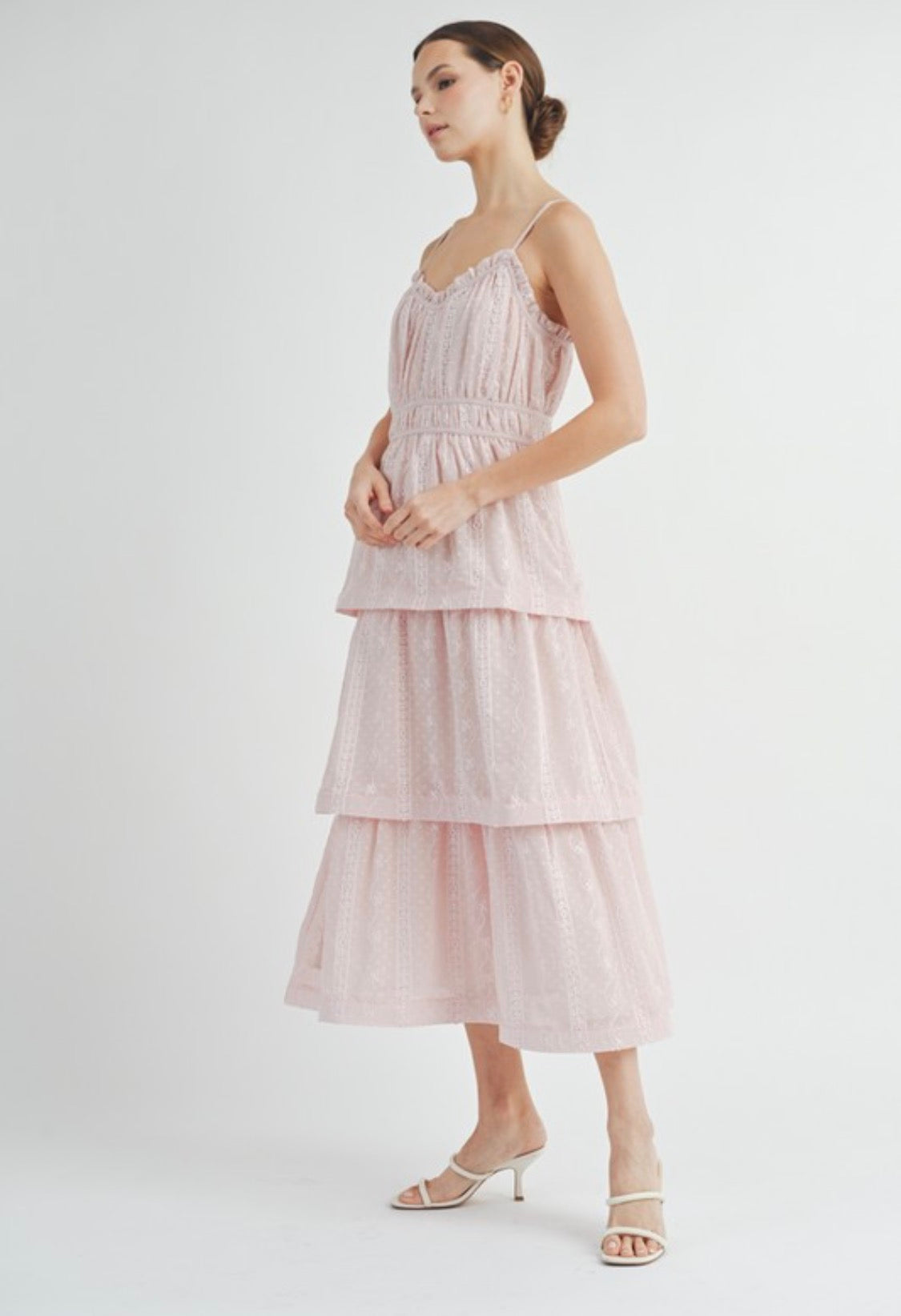 Pink ruffle maxi dress
