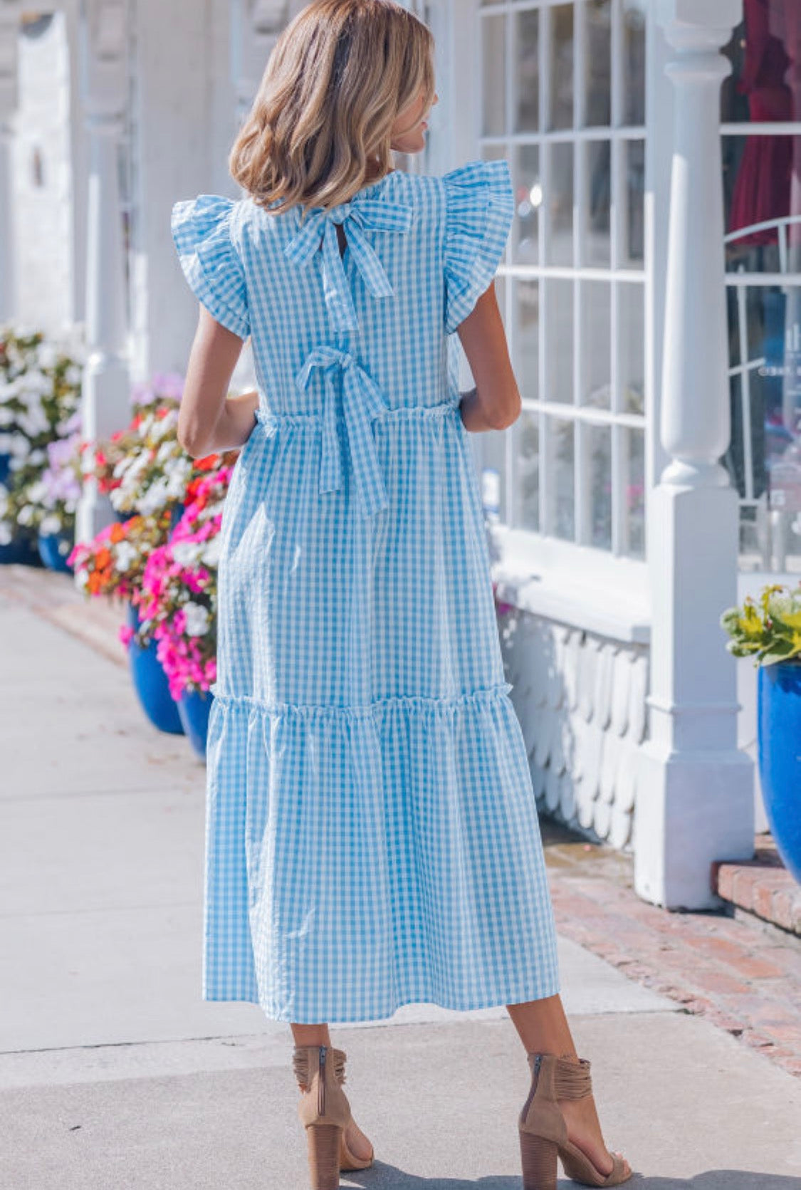 Blue gingham maxi dress