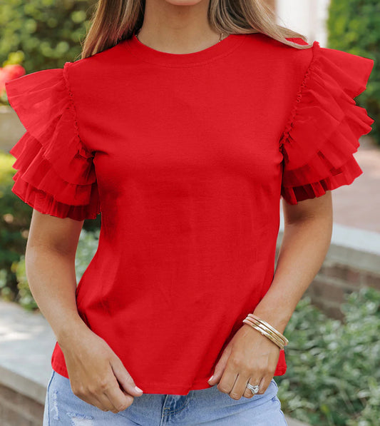 Red ruffle sleeve top