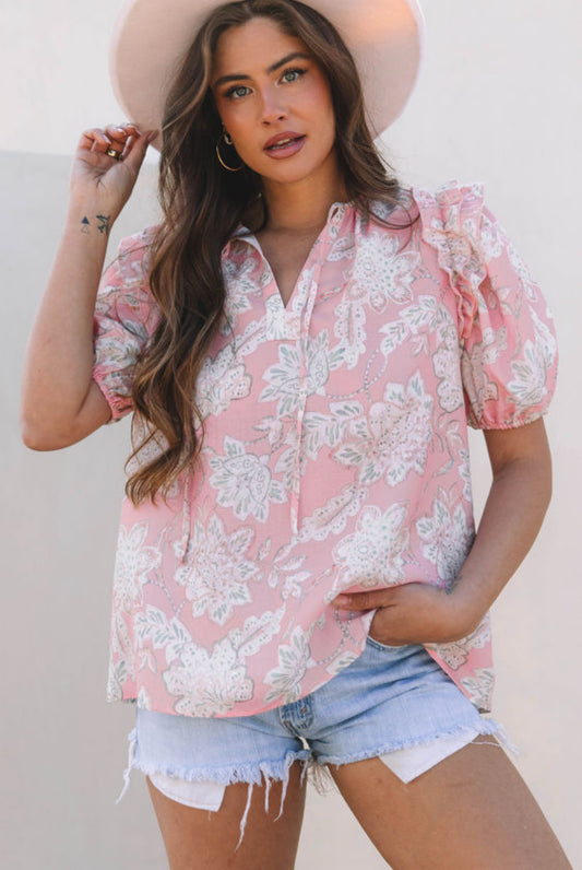 Pink floral loose blouse
