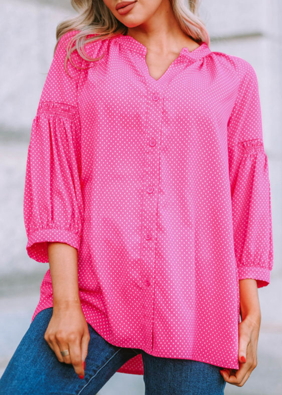 3/4 sleeve pink blouse