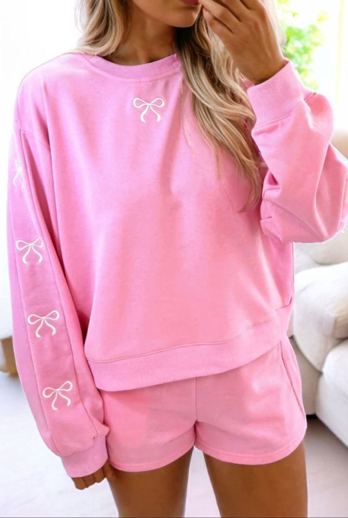 Pink bows short set