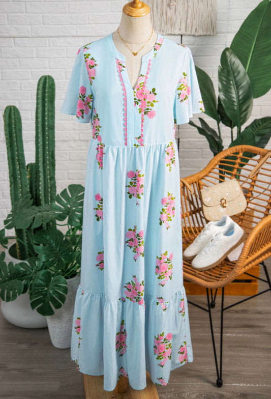 Blue floral maxi dress