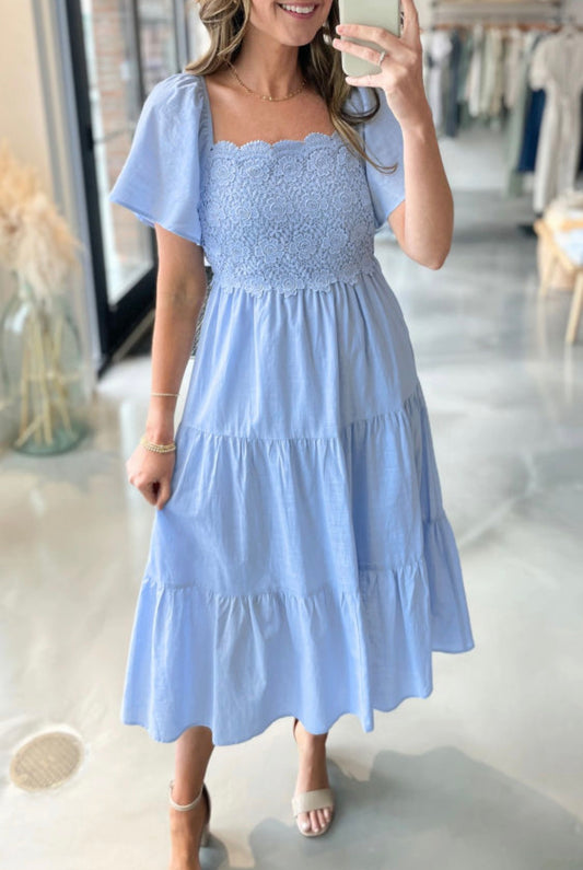 Blue lace details midi dress
