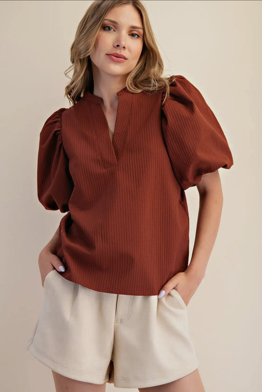Rust puff sleeve top