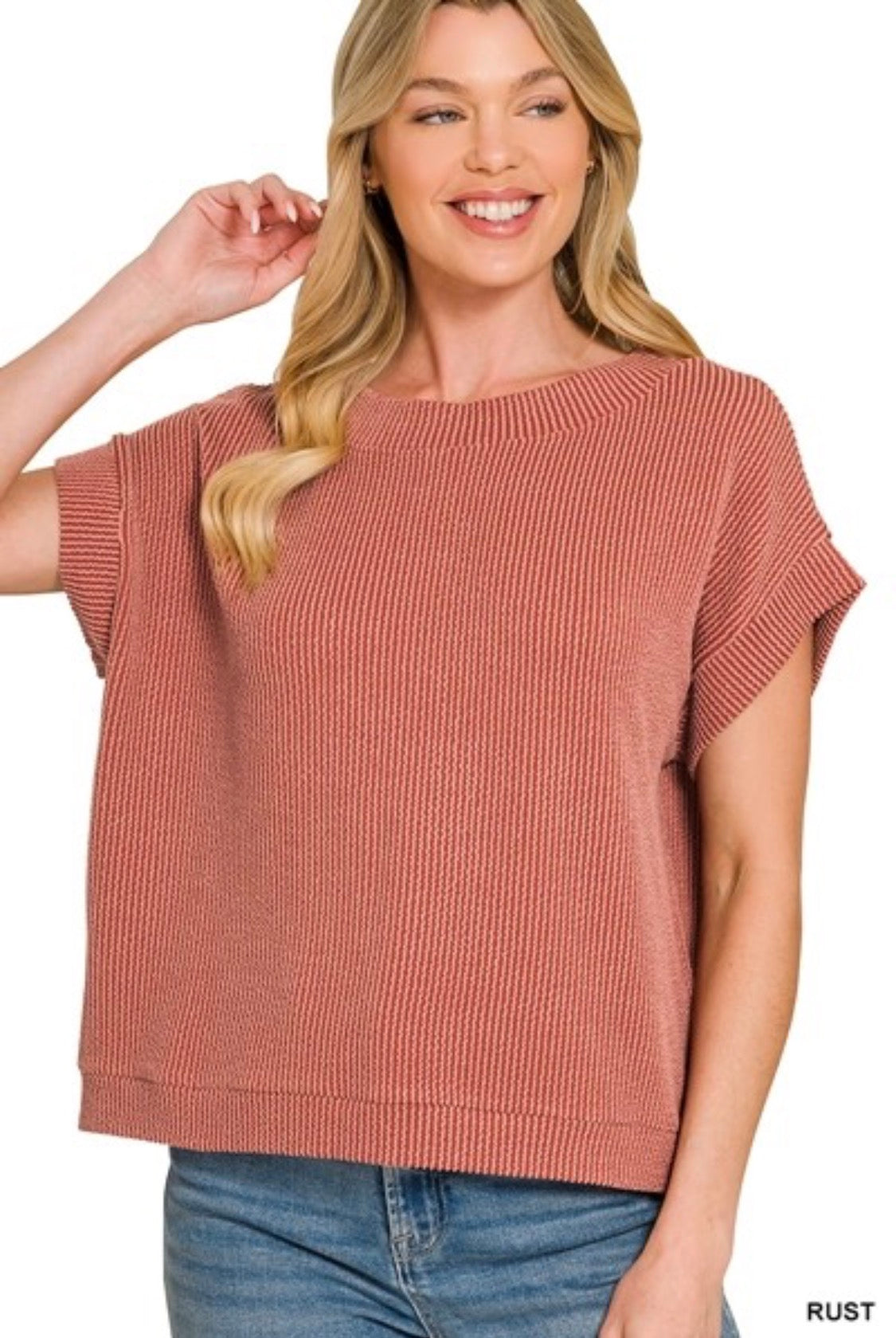 Raised rib cap sleeve top ( rust)