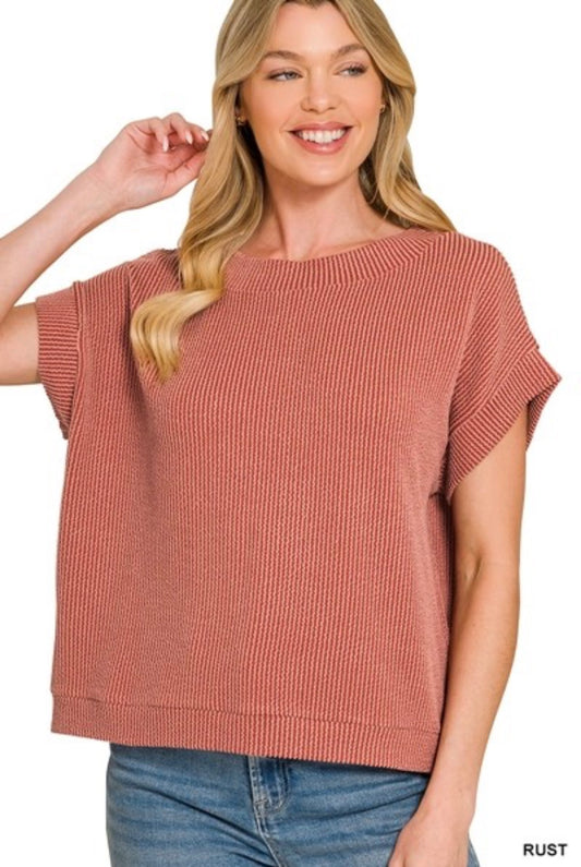 Raised rib cap sleeve top ( rust)