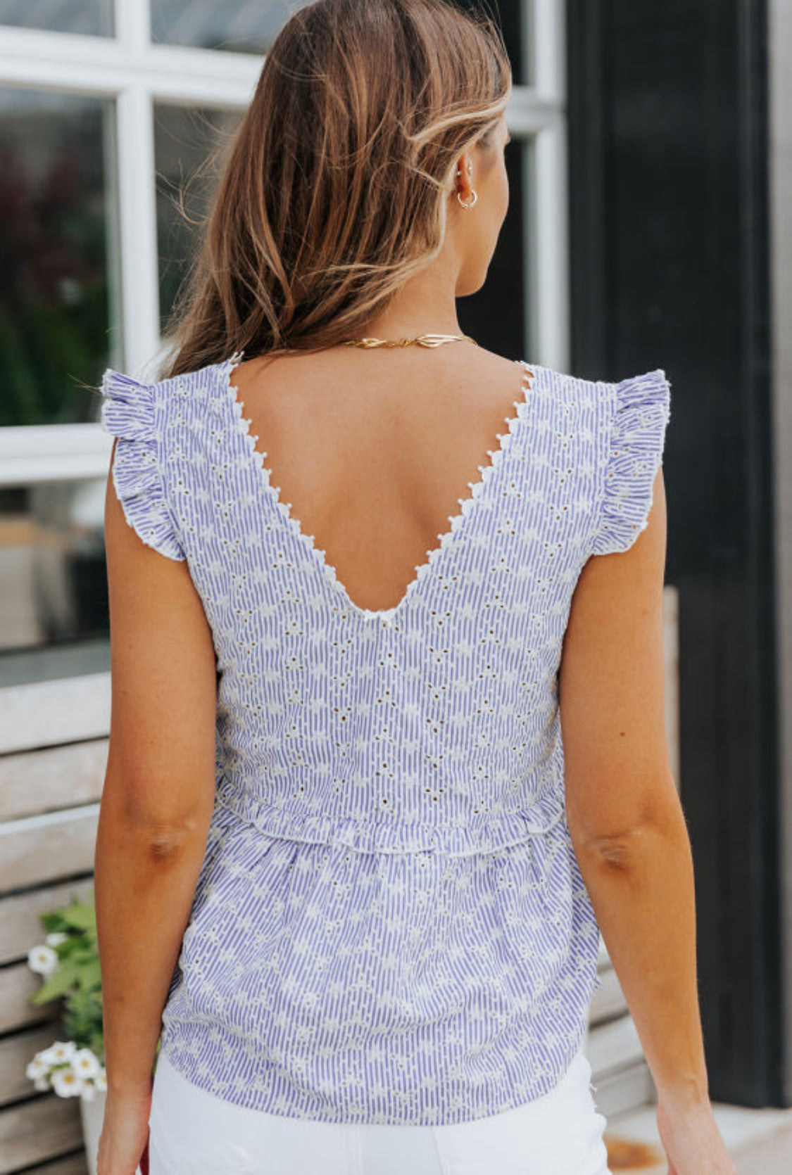 Blue white striped top