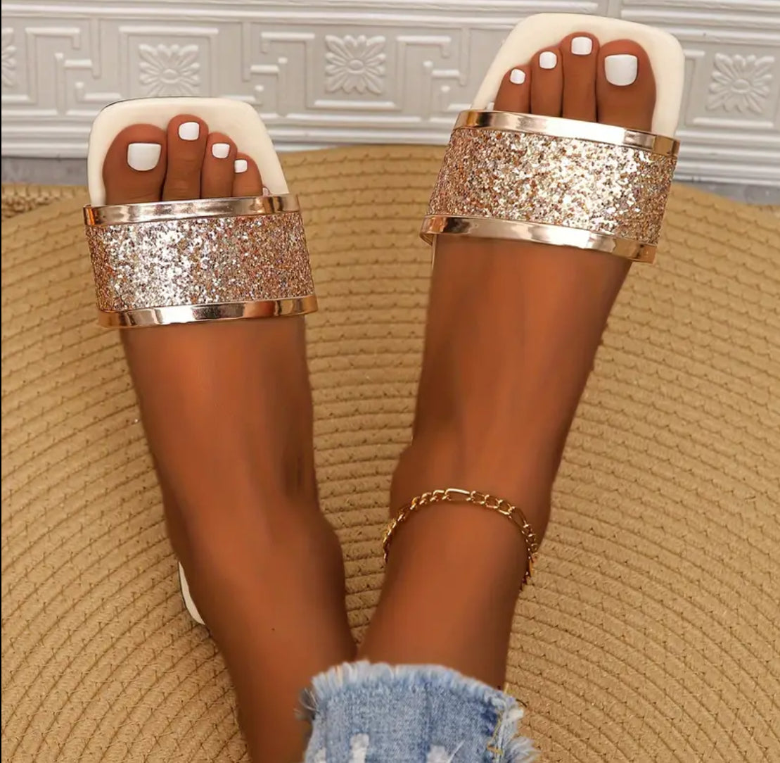 Glitter slide sandals