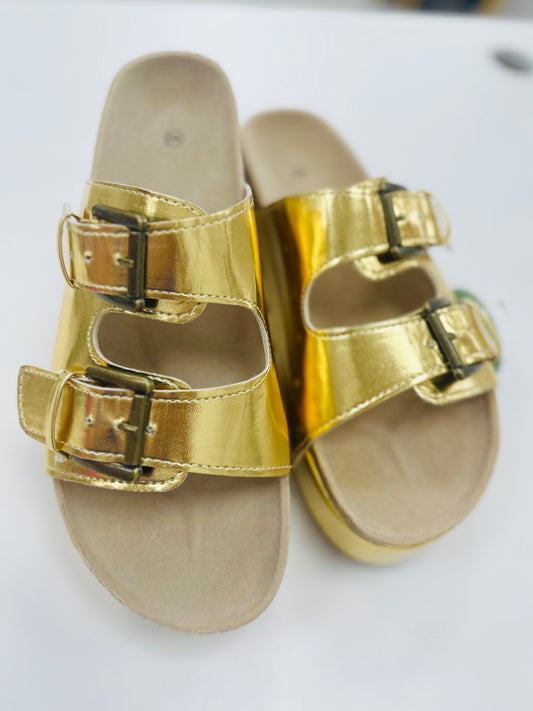 Gold leather flatform slipper